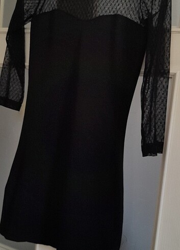 m Beden siyah Renk Siyah tüllü dekolteli kısa elbise