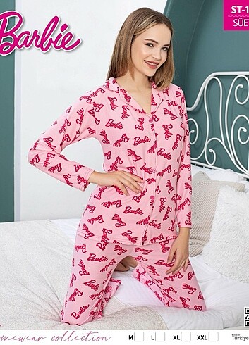 xxl Beden Önden düğmeli Barbie pijama takımı