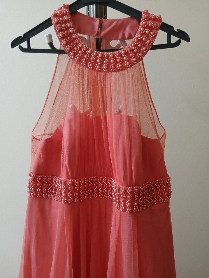 Pembe Saten Uzun Hamile Abiye Elbise - Görsel 2