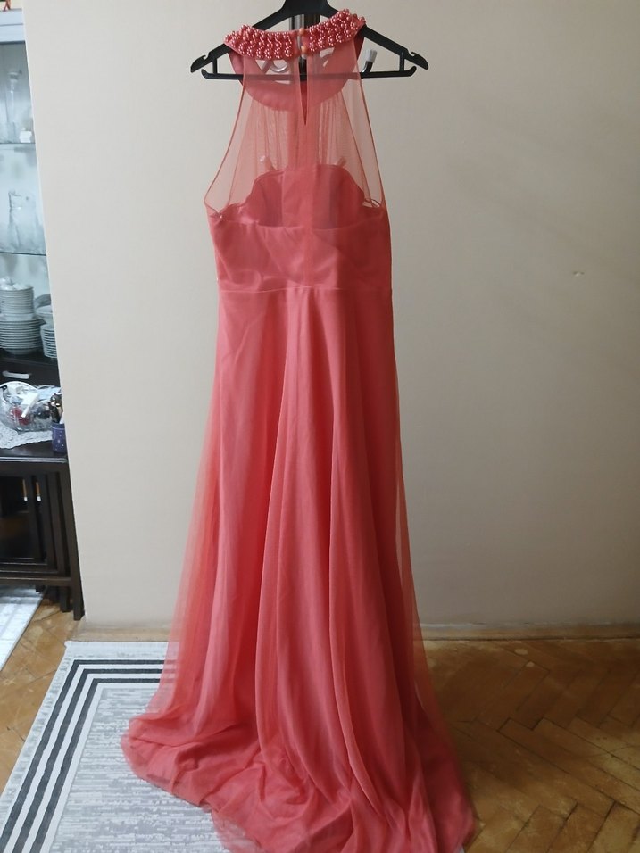 Pembe Saten Uzun Hamile Abiye Elbise - Görsel 4