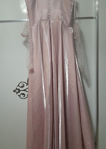 Pudra Renk Drapeli Uzun Abiye Elbise - Görsel 8