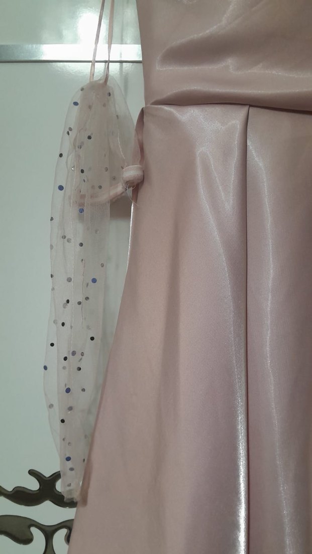 Pudra Renk Drapeli Uzun Abiye Elbise - Görsel 2