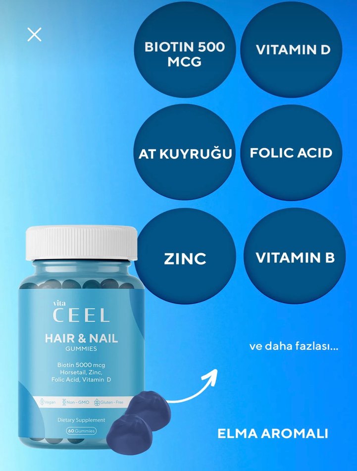 Vita CEEL Saç ve Tırnak Takviyesi 60 Gummies - Görsel 5