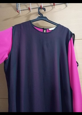 Diğer Uzun Kollu Pembe Siyah Drapeli Tunik