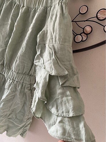 Zara Mint yeşili kısa keten tulum