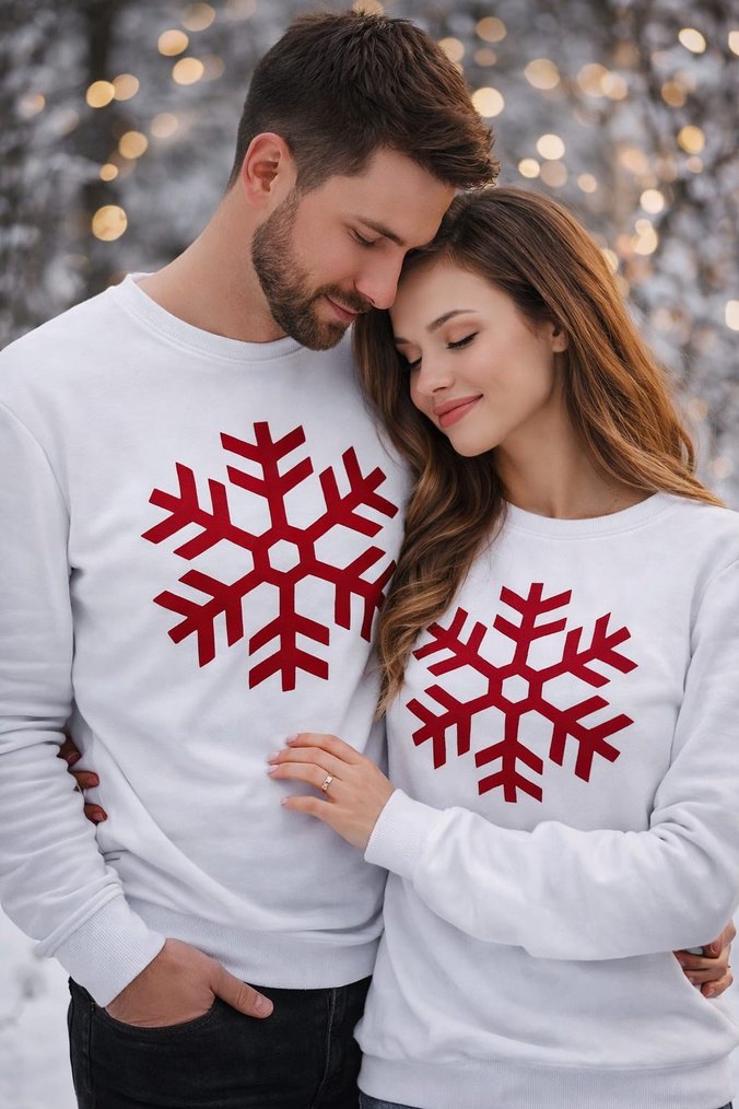 Kırmızı Baskılı kadin ve erkek sweat - Görsel 2