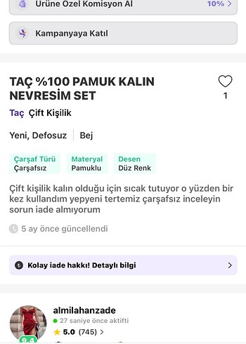 Taç Bej TAÇ %100 pamuk Nevresim Seti