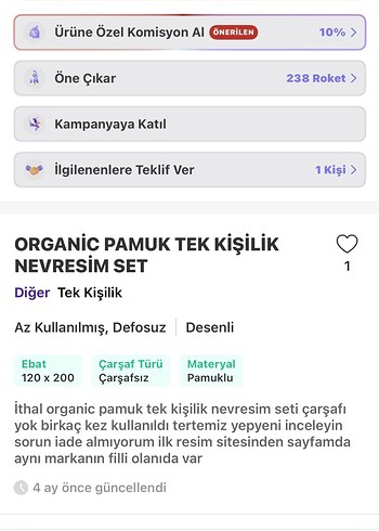 Diğer ORGANİC PAMUK İTHAL TEK KİŞİLİK NEVRESİM SET