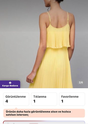 Koton şifon astarlı Sarı Piliseli Kadın Elbise - Görsel 2