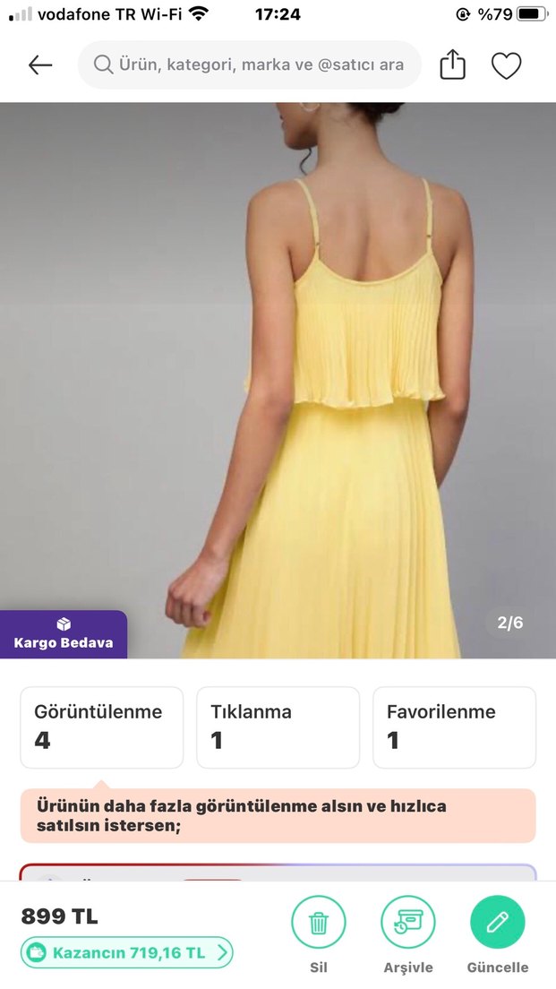 Koton şifon astarlı Sarı Piliseli Kadın Elbise - Görsel 2