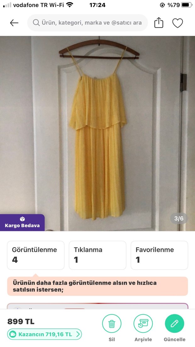 Koton şifon astarlı Sarı Piliseli Kadın Elbise - Görsel 3