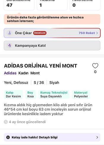 Adidas Kürk Detaylı Adidas orijinal yeni Kadın Kışlık Mont