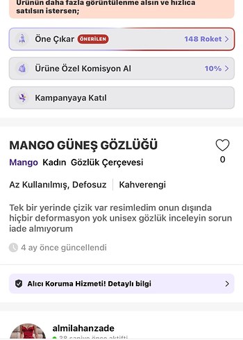  Beden MANGO GÜNEŞ GÖZLÜĞÜ