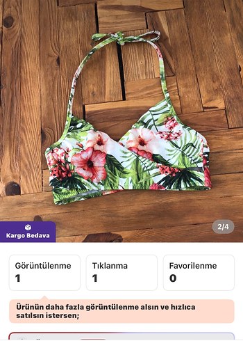 m Beden İthal Çiçek Desenli İp Askılı Mini Bikini Üstü