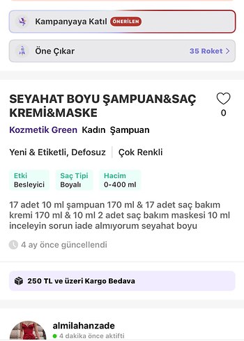 Diğer Seyahat boyu ŞAMPUAN&SAÇ kremi&maske