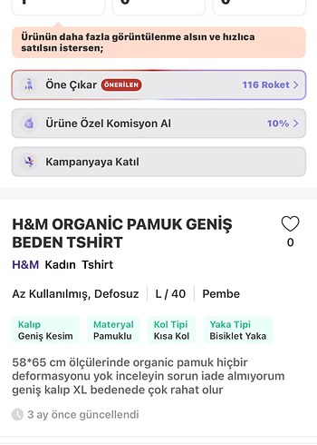 H&M Organic pamuk Pembe Kadın Kısa Kollu Basic Tişört