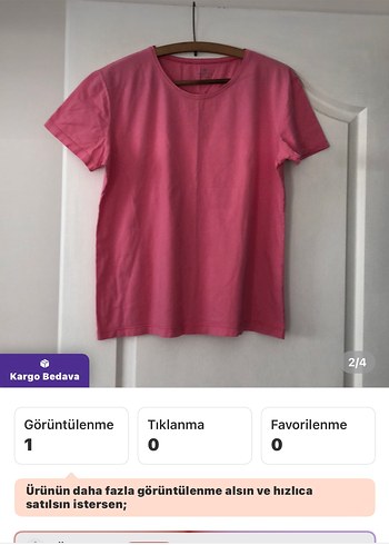 l Beden Organic pamuk Pembe Kadın Kısa Kollu Basic Tişört
