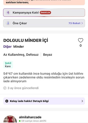 Diğer Beyaz Düz içi dolgulu minder