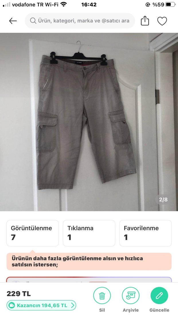 Bej Kemerli Erkek Kargo Şort - Görsel 2