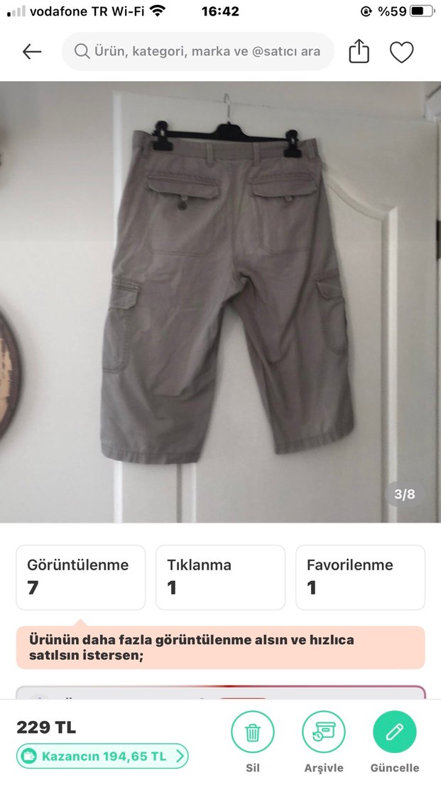 Bej Kemerli Erkek Kargo Şort - Görsel 3