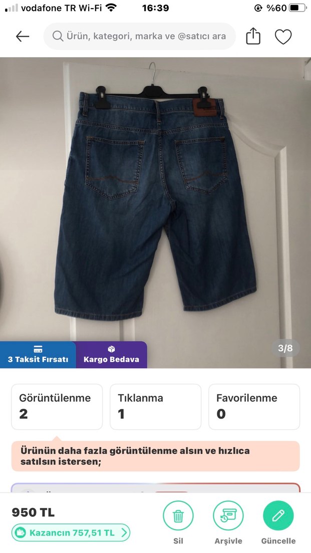 Mustang orijinal Mavi Denim Erkek Şort - Görsel 3