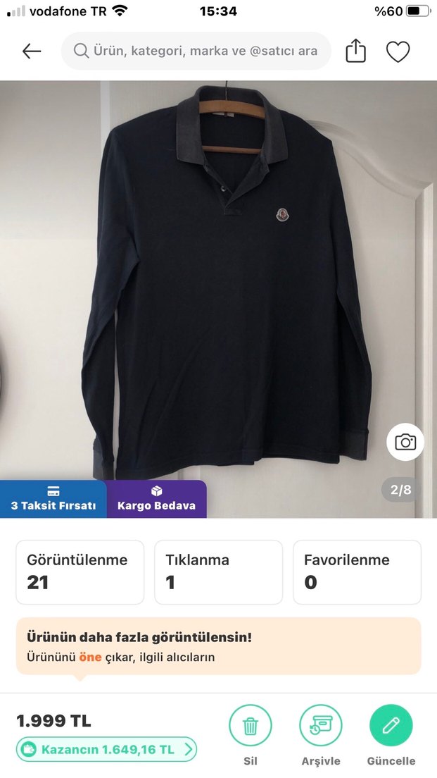 Moncler orijinal Erkek Uzun Kollu Polo Tişört - Görsel 2