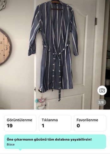 Uzun Kollu Gri Çizgili Kadın Sabahlık - Görsel 2