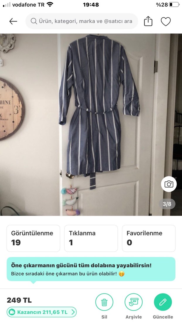 Uzun Kollu Gri Çizgili Kadın Sabahlık - Görsel 3