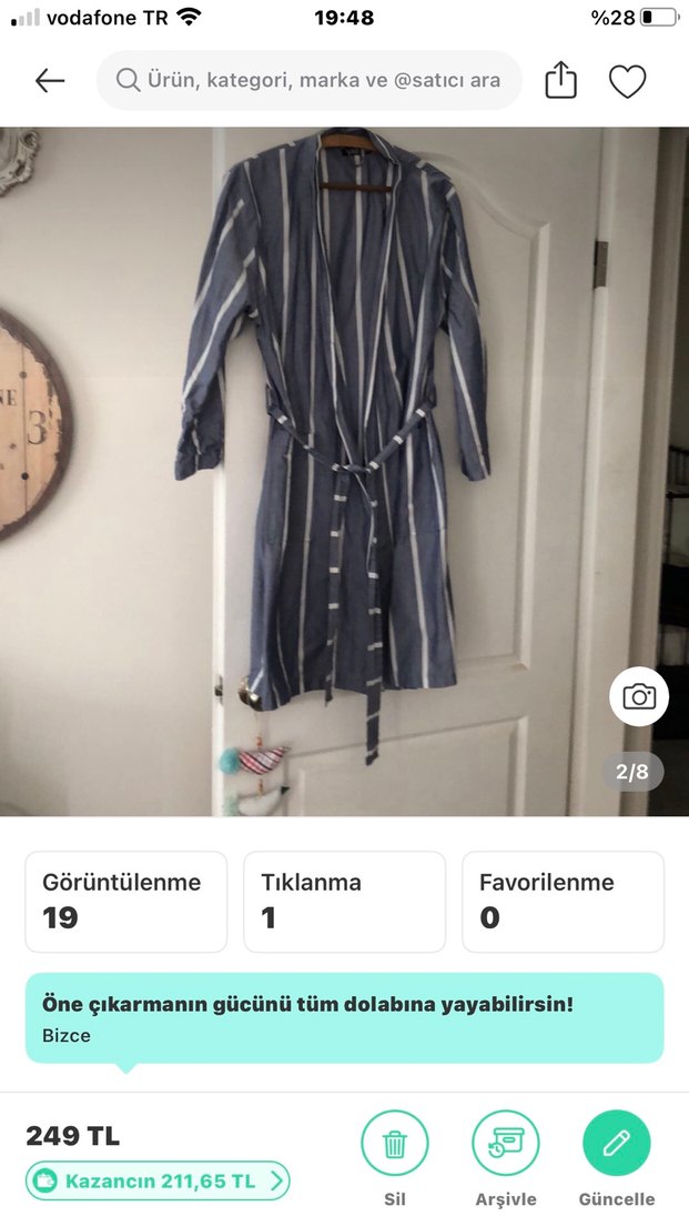 Uzun Kollu Gri Çizgili Kadın Sabahlık - Görsel 2