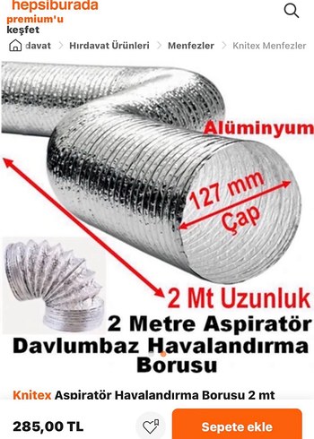 Knitex 2 Metre Aspiratör Havalandırma Borusu - Görsel 2
