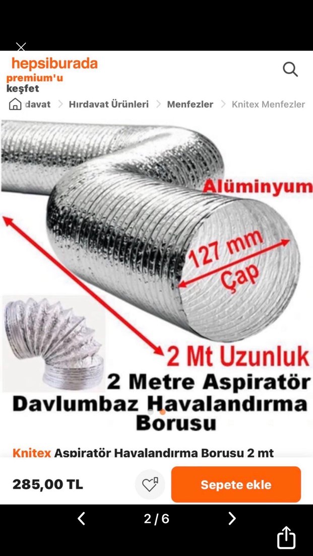 Knitex 2 Metre Aspiratör Havalandırma Borusu - Görsel 2