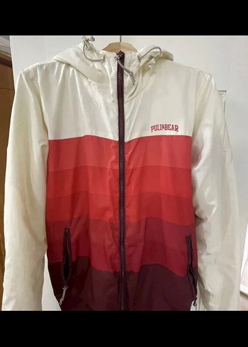 Pull and Bear Pull Bear Beyaz Kirmizi Fermuarli Ruzgarlik Sporcu Ust
