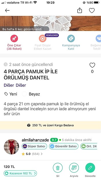  Beden beyaz Renk 4 PARÇA PAMUK İP İLE ÖRÜLMÜŞ DANTEL