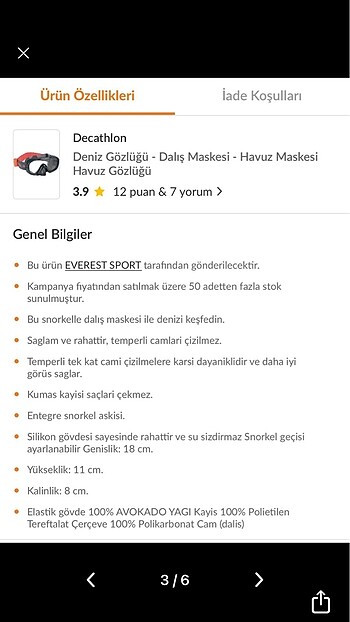 Beden Renk DECAHTLON DENİZ GÖZLÜĞÜ