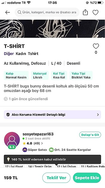 l Beden çeşitli Renk BUGS BUNNY DESENLİ TSHİRT