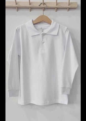 Beyaz unisex çocuk okul Uzun Kollu Polo Tişört