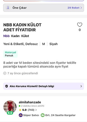 Nbb Siyah Midi Kadın Külot adet fiyatıdır