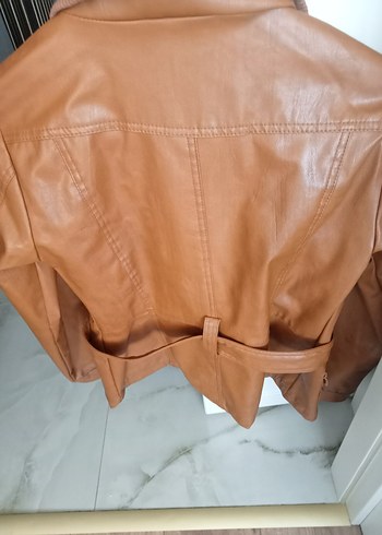 Kahverengi Deri Kemerli Kadın Ceket - Görsel 3
