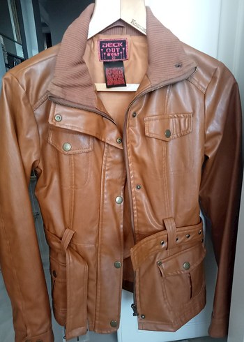 Kahverengi Deri Kemerli Kadın Ceket - Görsel 2