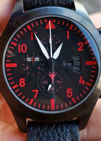 Raymond Weil Siyah Deri Kayisli Kirmizi Detayli Erkek Kol Saati