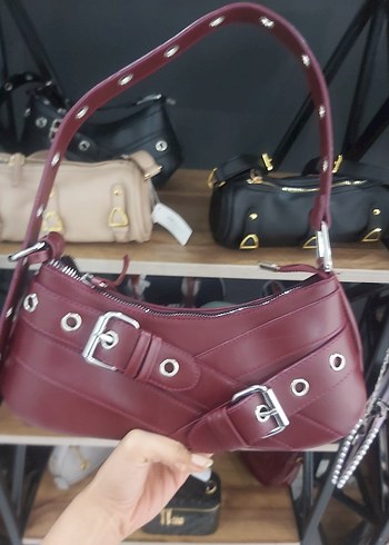 Bordo Deri Tokalı Kadın Çanta