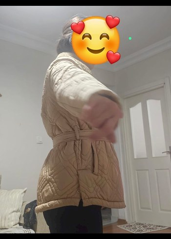 Bej Kuşaklı Kadın Kışlık Mont - Görsel 2