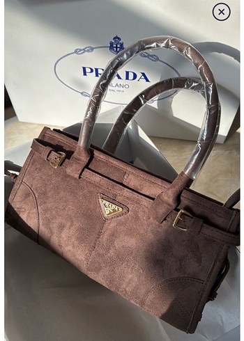 Kahve Süet Kemerli Prada Kadın Çanta - Görsel 2