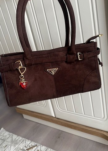 Kahve Süet Kemerli Prada Kadın Çanta - Görsel 3