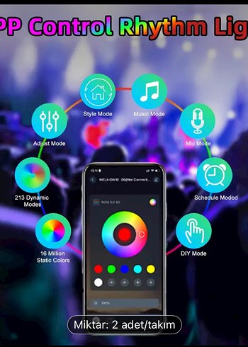 Çok Renkli Kısılabilir RGB Ortam Aydınlatma Çubukları (2'li Set) - Görsel 5