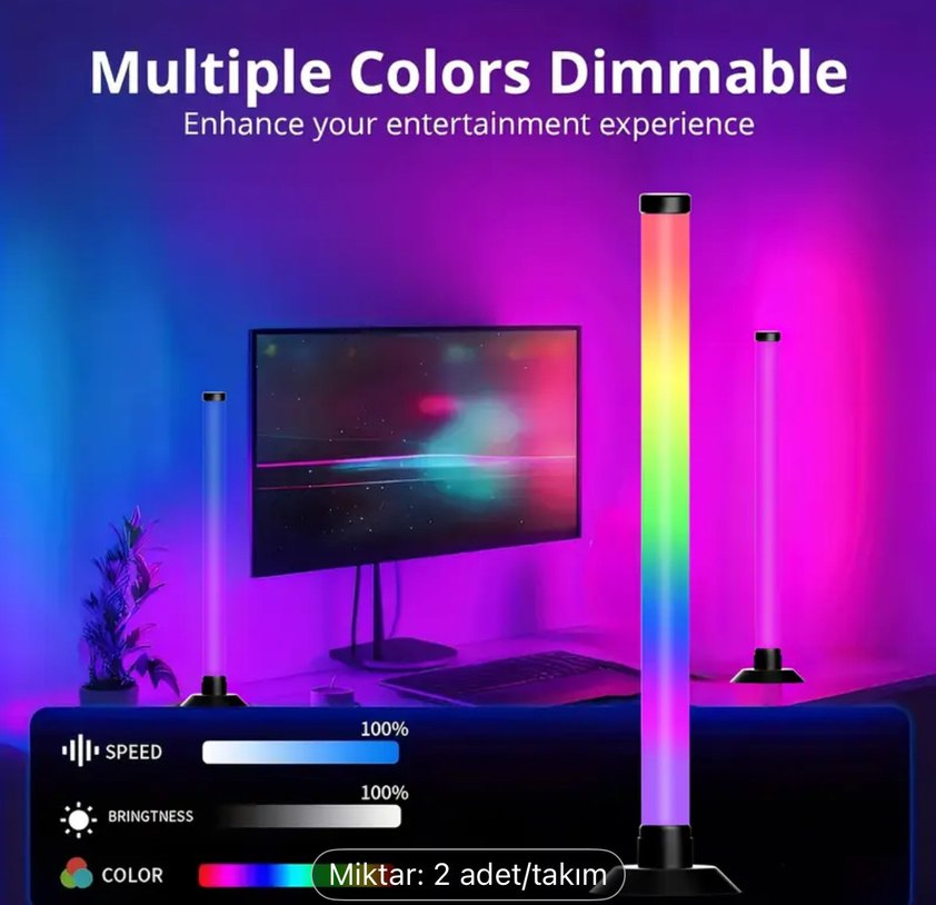 Çok Renkli Kısılabilir RGB Ortam Aydınlatma Çubukları (2'li Set) - Görsel 4