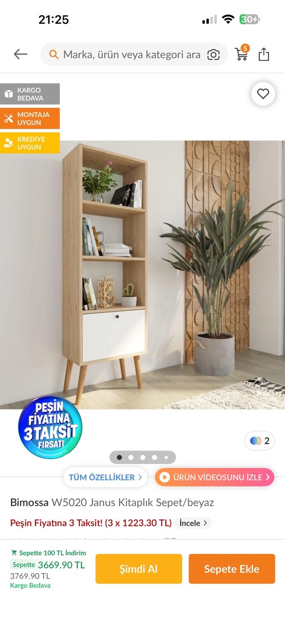 Beyaz ve Ahşap Kitaplık - Görsel 3