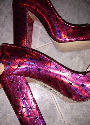 37 Beden Hologram kalın topuk stiletto