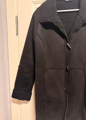 36 Beden Gri Süet Kadın Kaban, Kürklü, Midi Boy