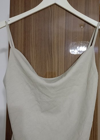 36 Beden Bej Keten Midi Askılı Slim Fit Kadın Atlet